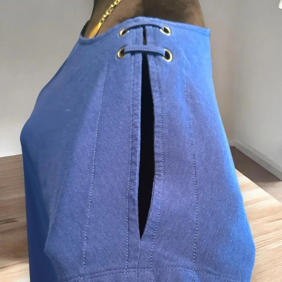 Peck & peck royal blue casual top lace up grommet shoulder/cutout doleman XL - Picture 5 of 6